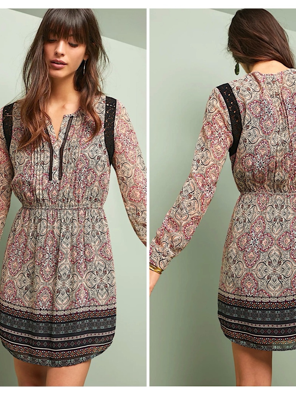 Maeve for Anthropologie Phoenicia Paisley Long-Sleeve Boho Dress